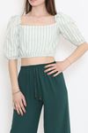 Çizgili Crop Bluz Yeşil - 18423.631.