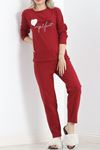 Nakışlı Fitilli Pijama Takımı Bordo - 19219.1048.